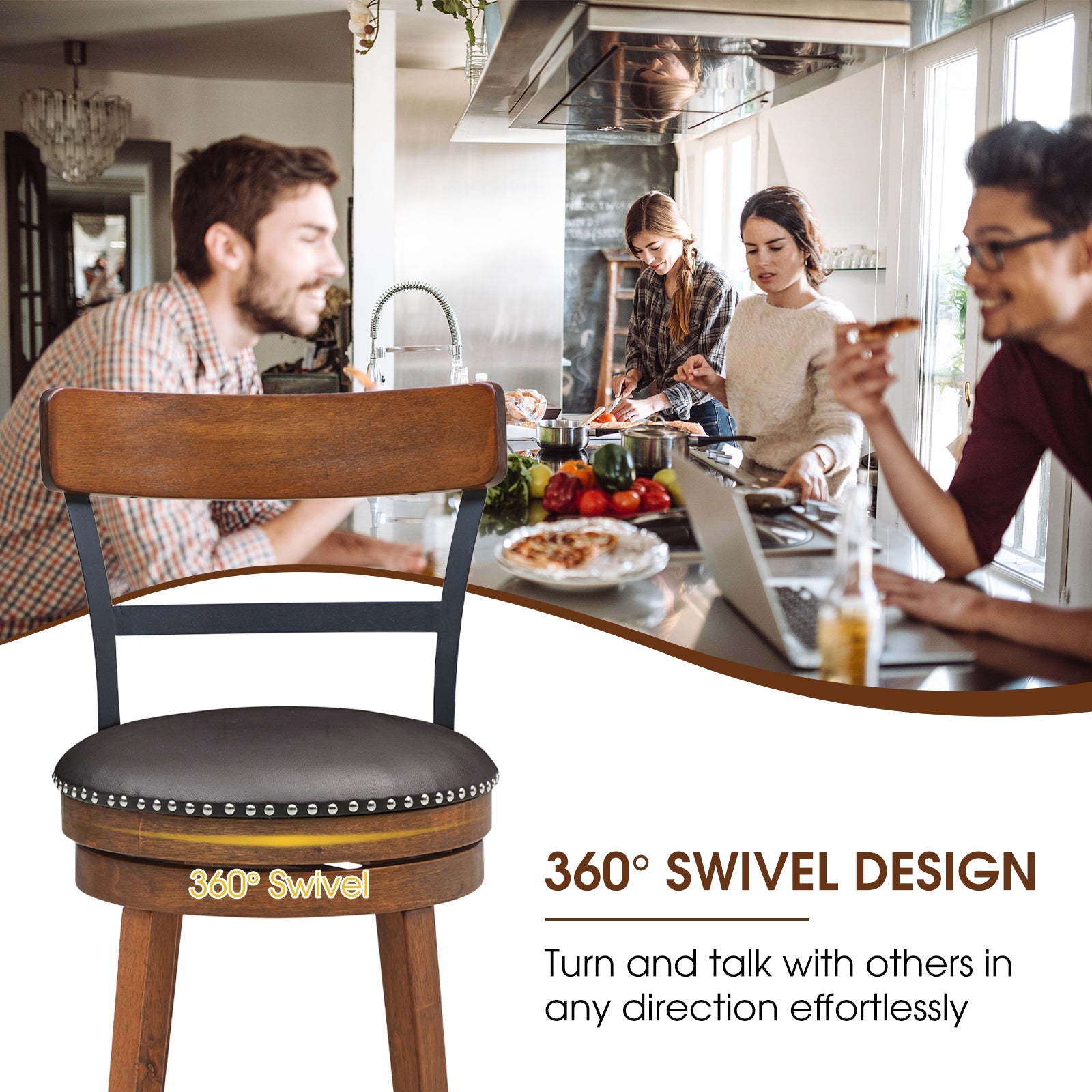 Set of 2 25.5 Inch Swivel Counter Height Bar Stool