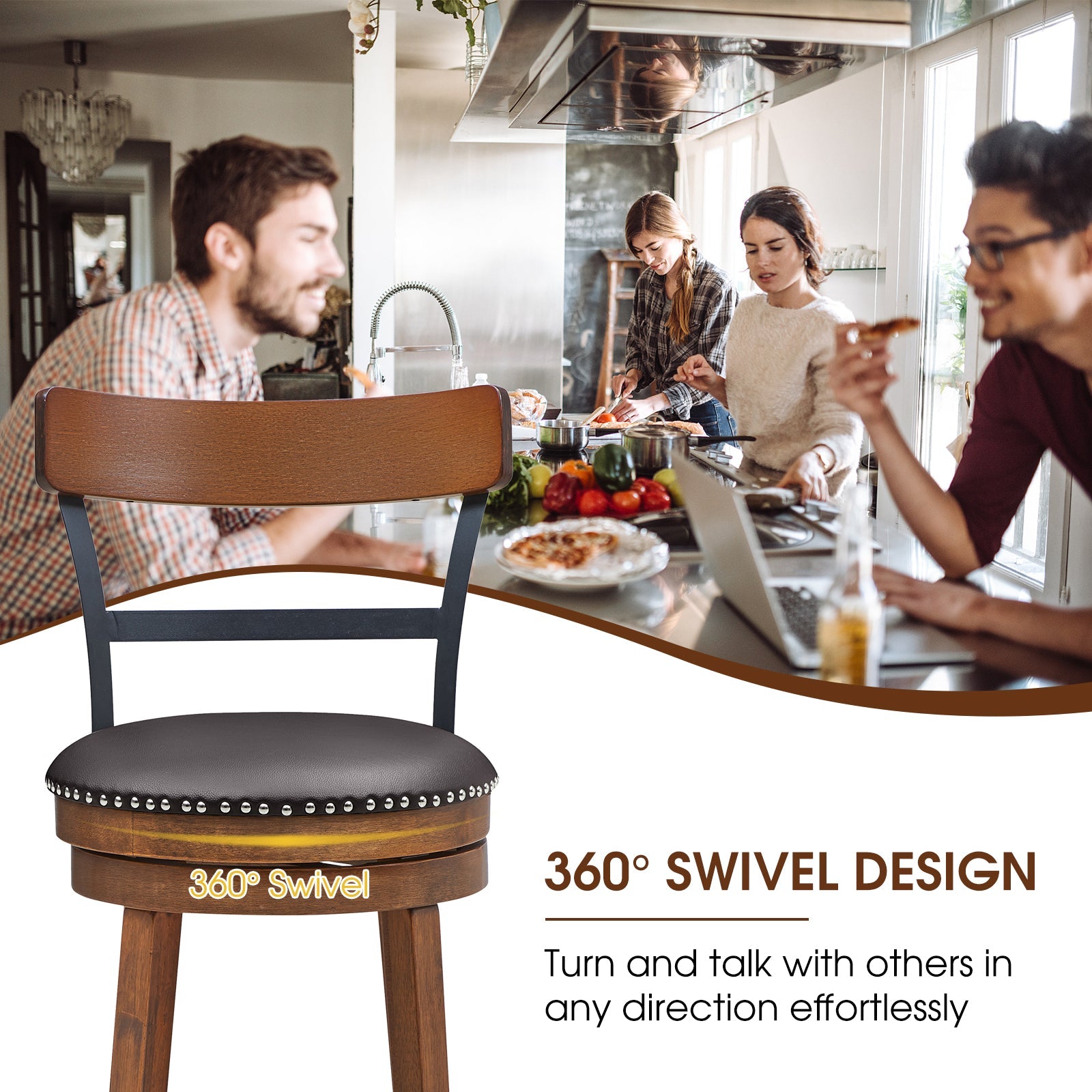 Set of 2 30.5 Inch Swivel Pub Height Bar Stool