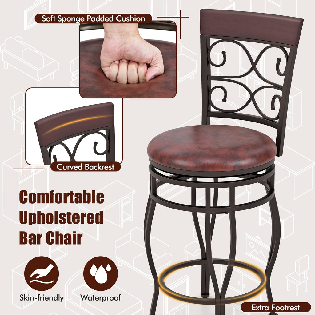 Set of 2 26 Inch Bar Stool with Backrest and Footrest-Brown