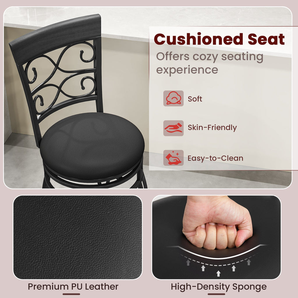 Set of 2 30 Inch Bar Stool with Backrest and Footrest-Black