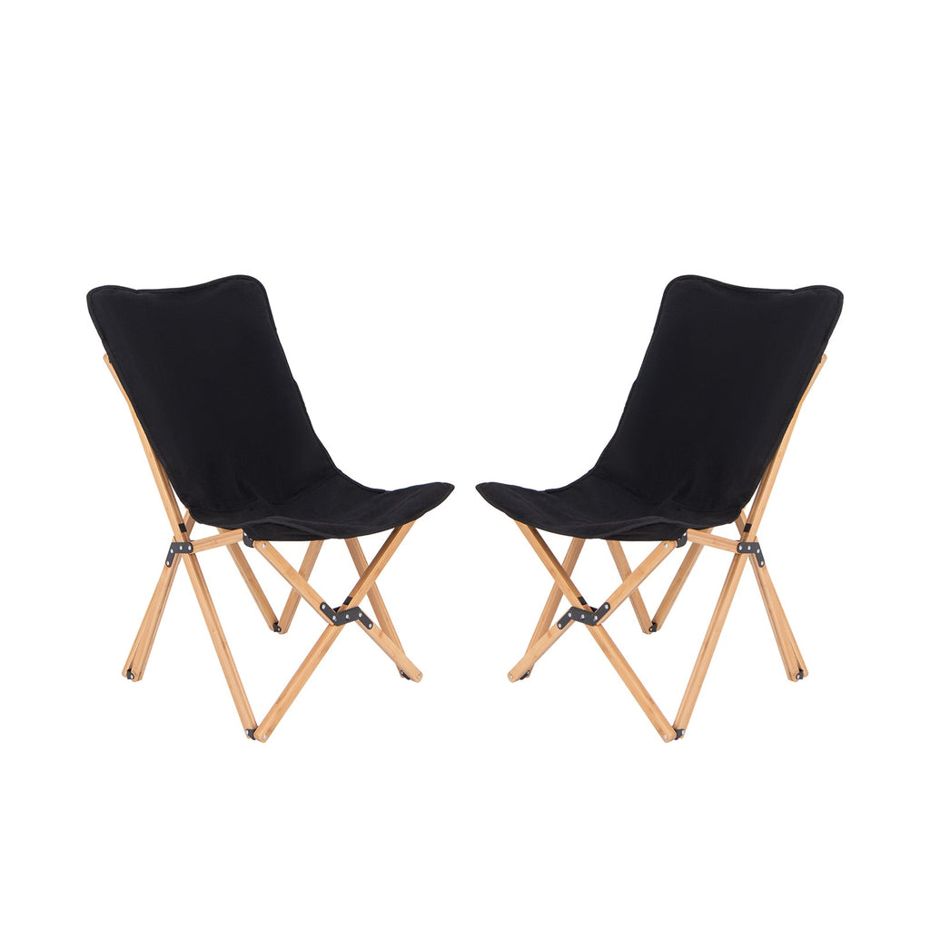Set of 2 Bamboo Dorm Chair with Storage Pocket for Camping and Fishing-Black