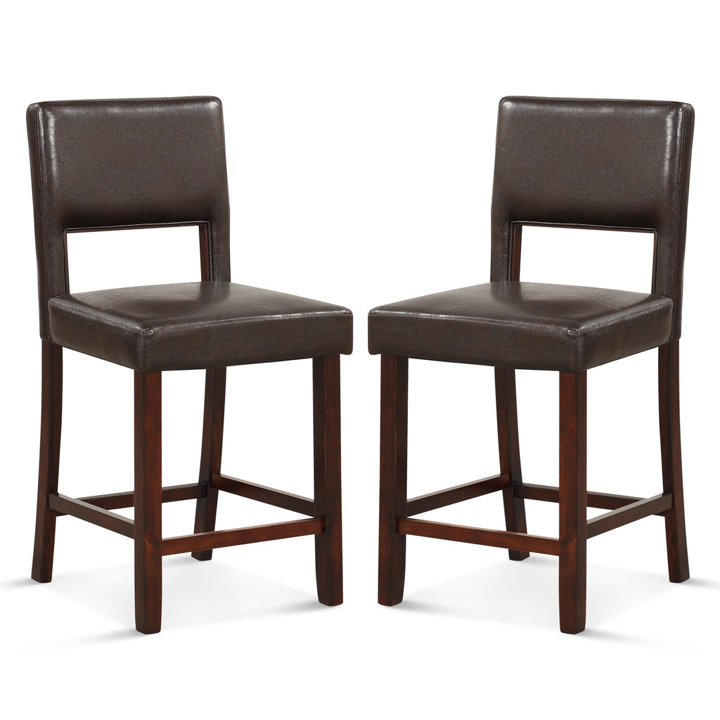 2 Piece Bar Chair Set with Hollowed Back and Rubber Wood Legs-Brown