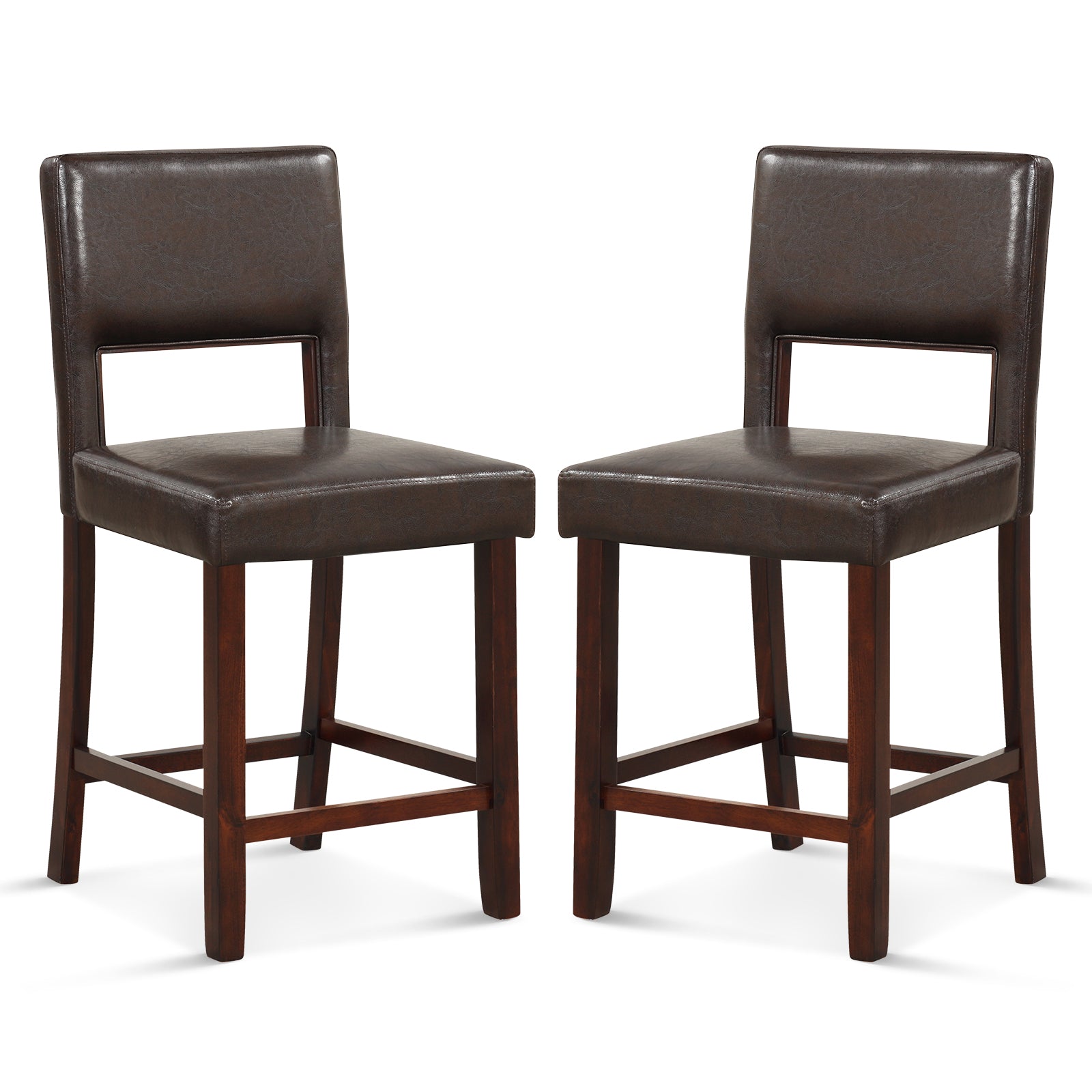 2 Piece Bar Chair Set with Hollowed Back and Rubber Wood Legs-Brown