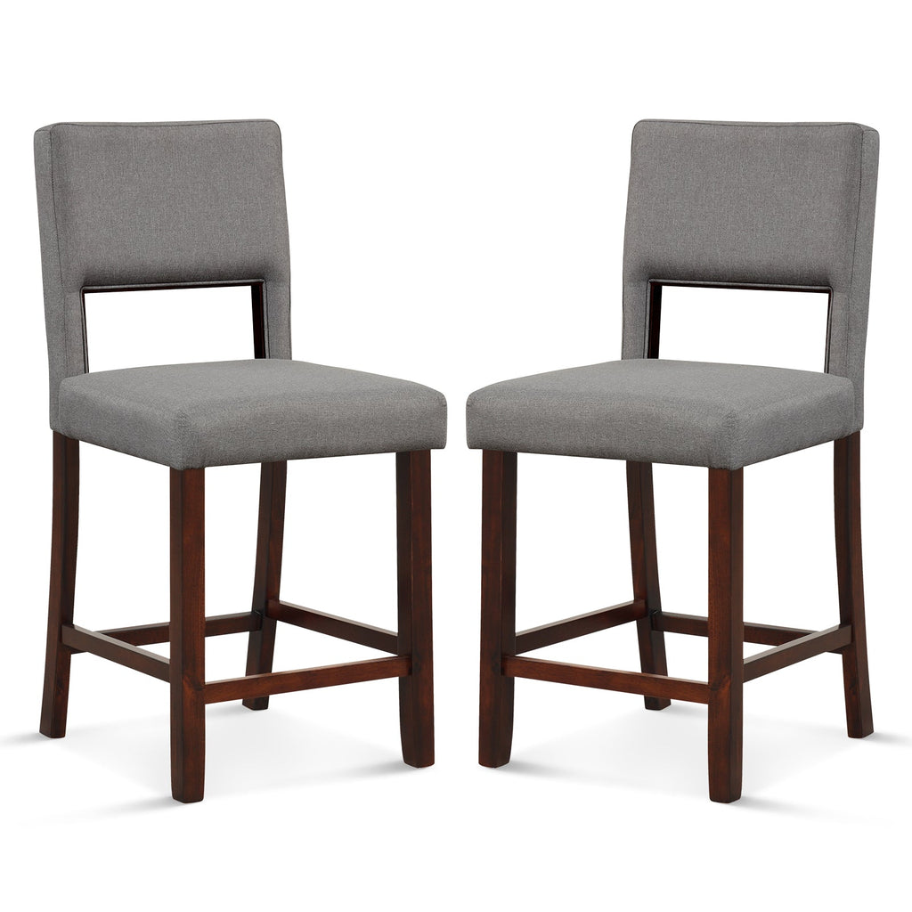 2 Piece Bar Chair Set with Hollowed Back and Rubber Wood Legs-Gray