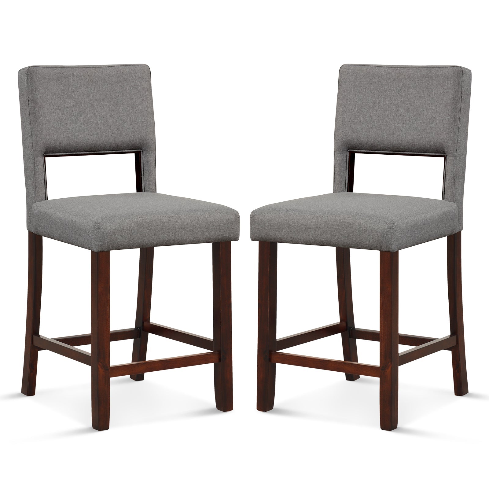 2 Piece Bar Chair Set with Hollowed Back and Rubber Wood Legs-Gray