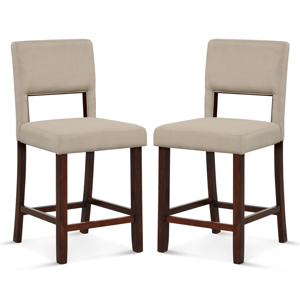 2 Piece Bar Chair Set with Hollowed Back and Rubber Wood Legs-Beige