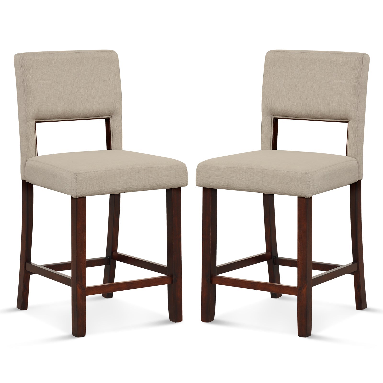 2 Piece Bar Chair Set with Hollowed Back and Rubber Wood Legs-Beige