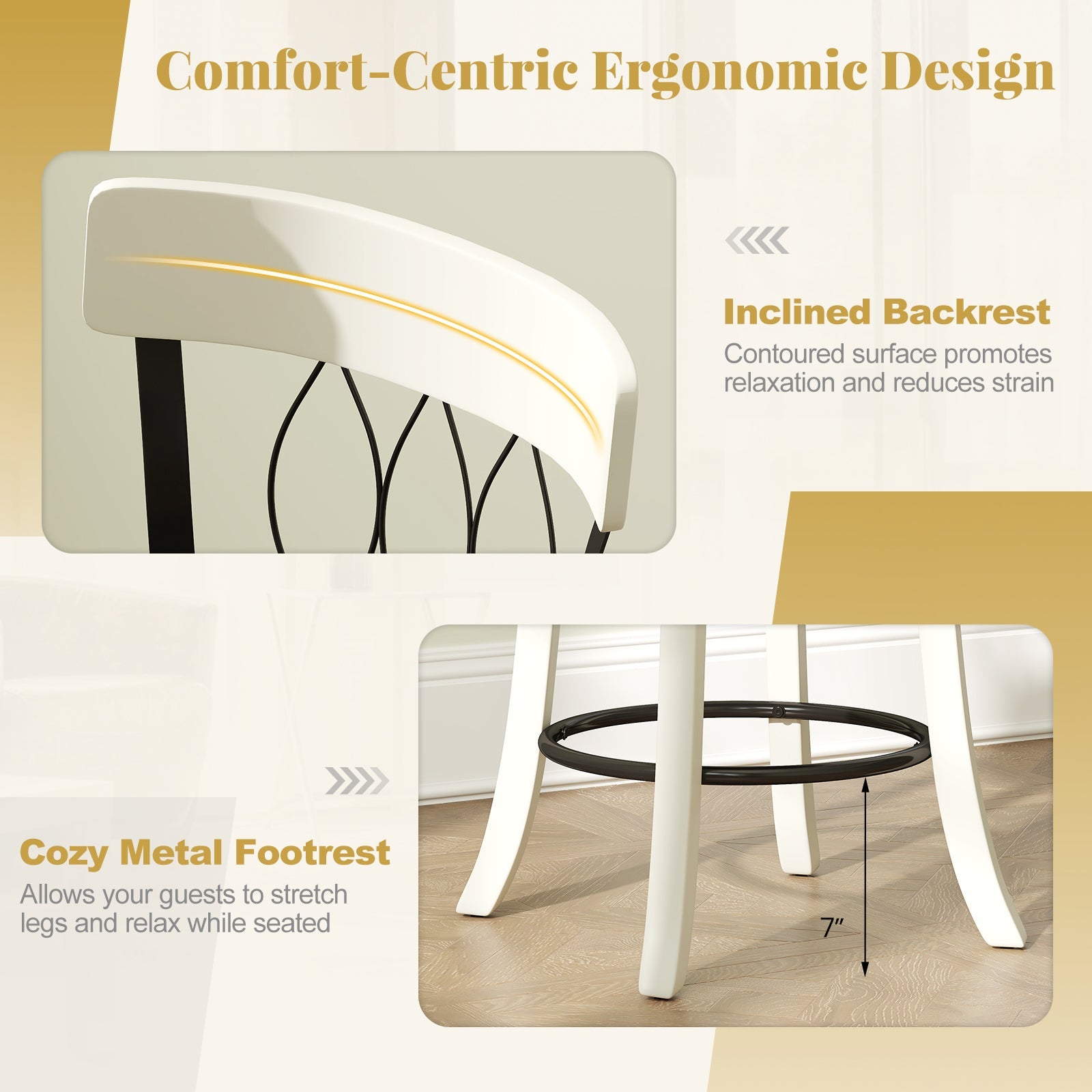 Set of 2 Bar Stools Swivel Bar Chairs with Footrest Rubber Wood Frame and Tufted Rivets-26 inches