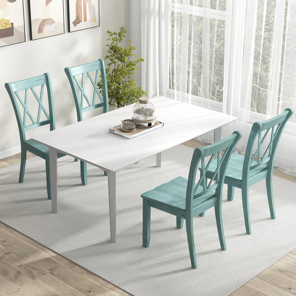 Set of 2 Cross Back Rubber Wood Dining Chairs-Green
