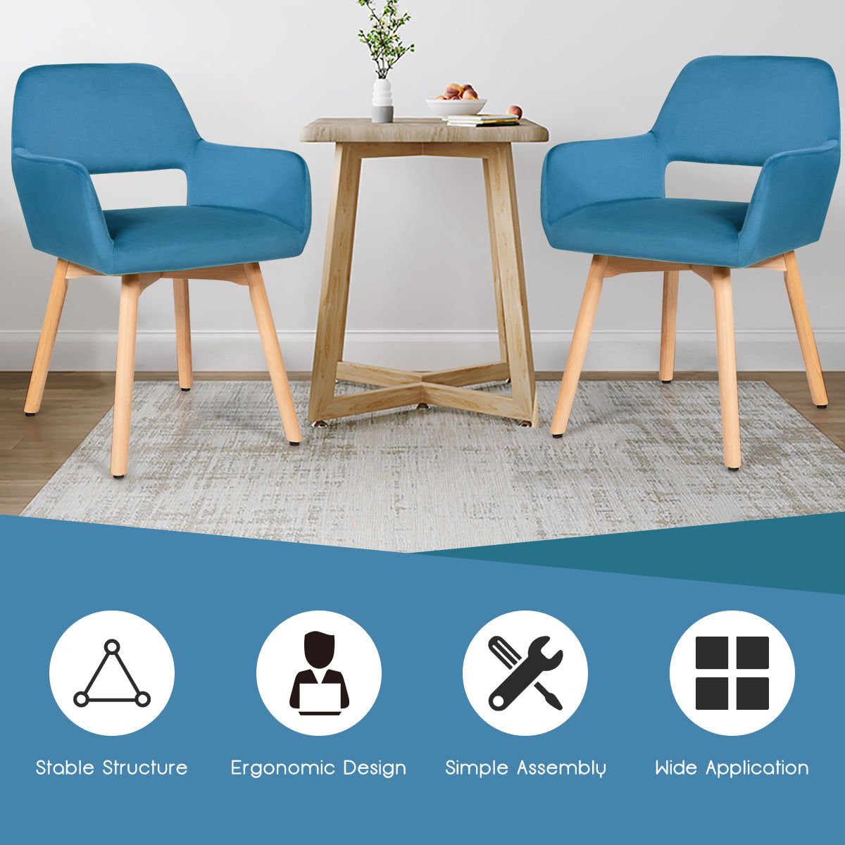 Set of 2 Modern Accent Armchairs-Blue
