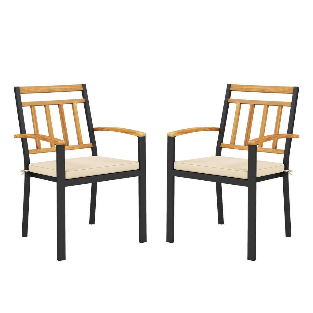 Set of 2 Patio Dining Chairs with Removable Padded Cushions-17 Inches