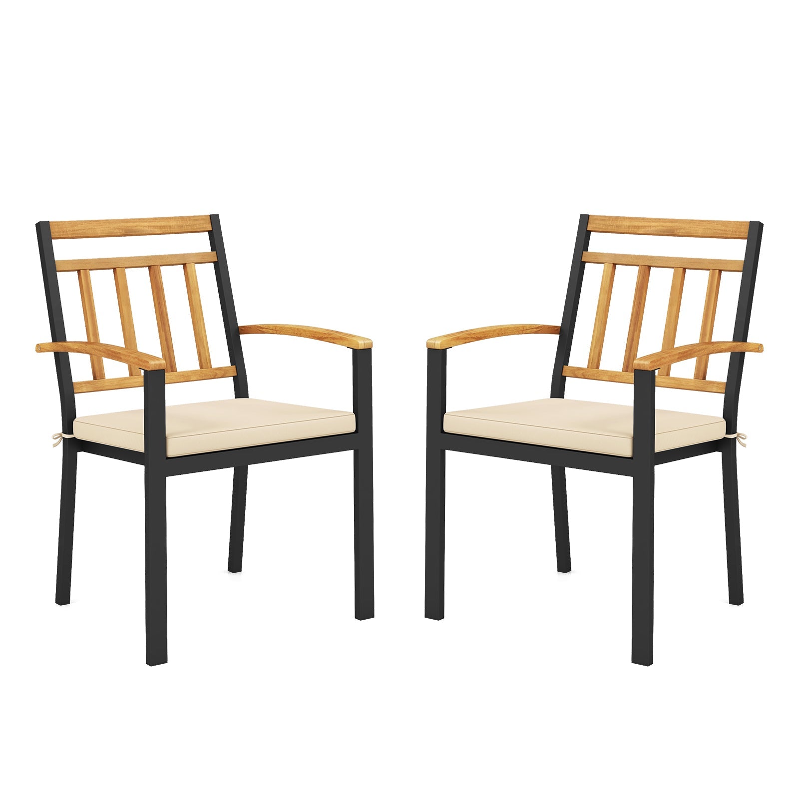 Set of 2 Patio Dining Chairs with Removable Padded Cushions-17 Inches