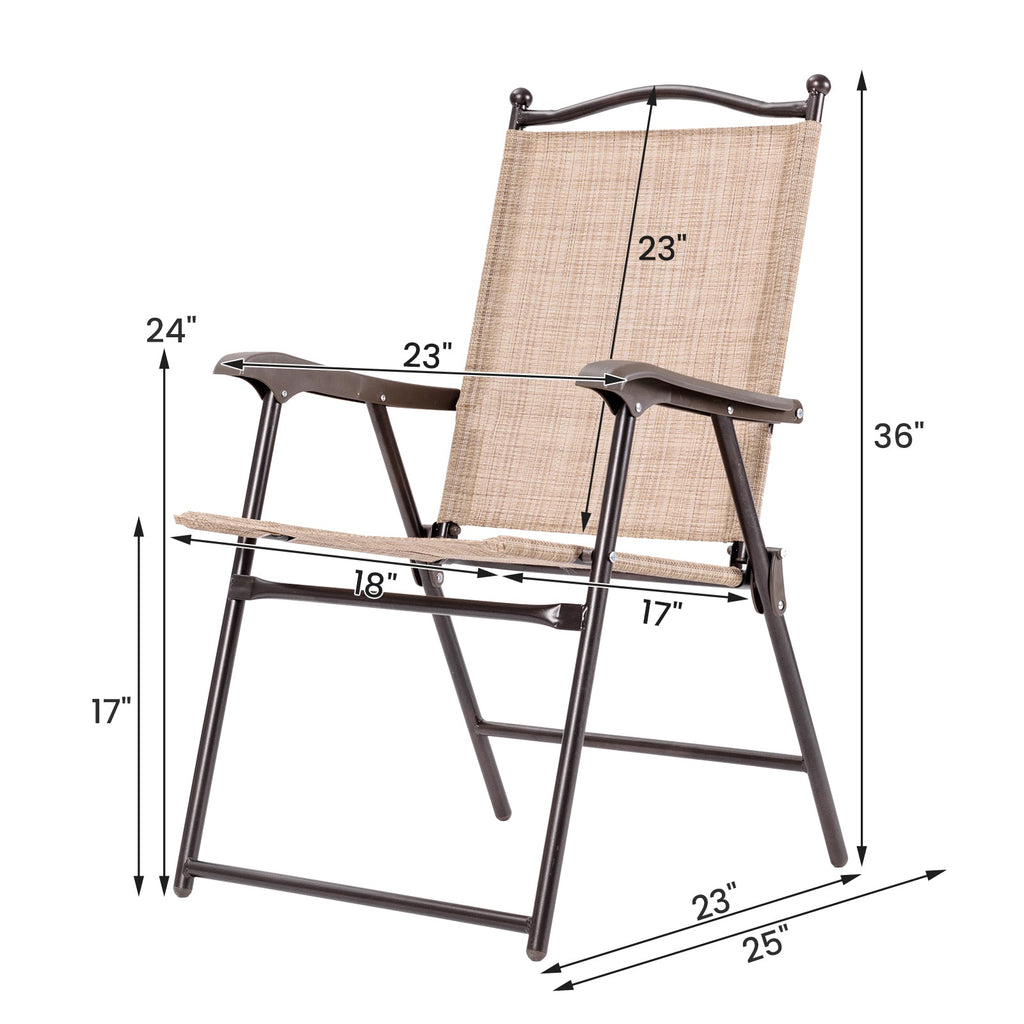 Set of 2 Patio Folding Sling Back Camping Deck Chairs-Beige