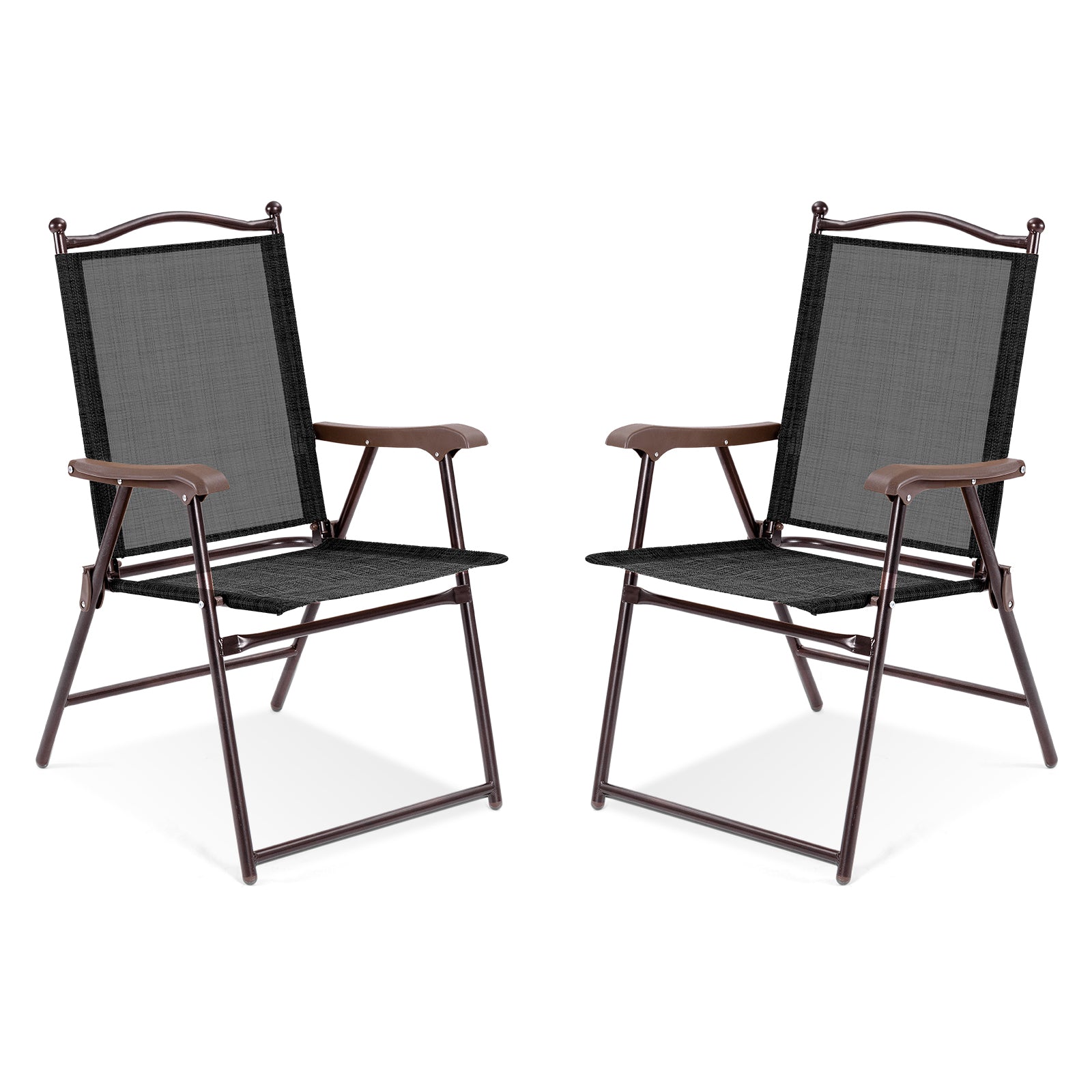 Set of 2 Patio Folding Sling Back Camping Deck Chairs-Black