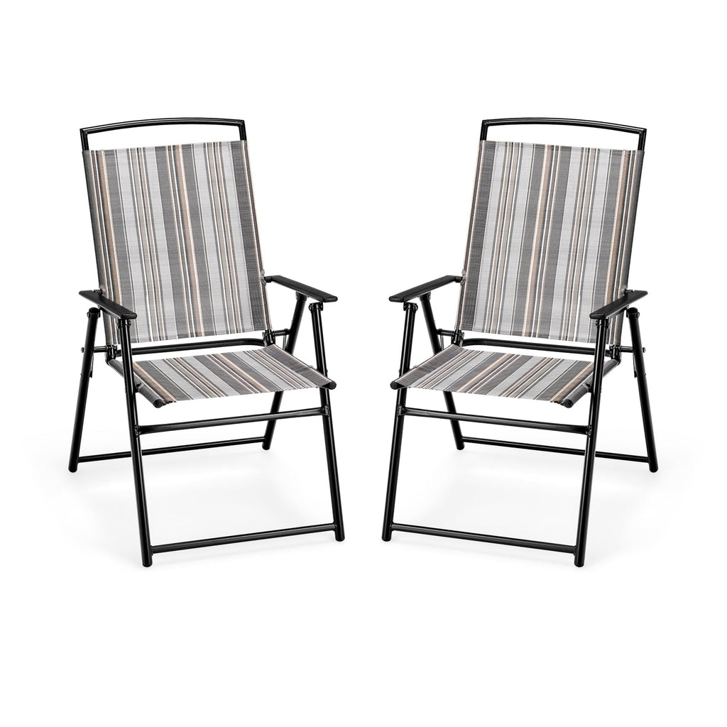Set of 2 Patio Folding Sling Chairs Space-saving Dining Chair-Gray