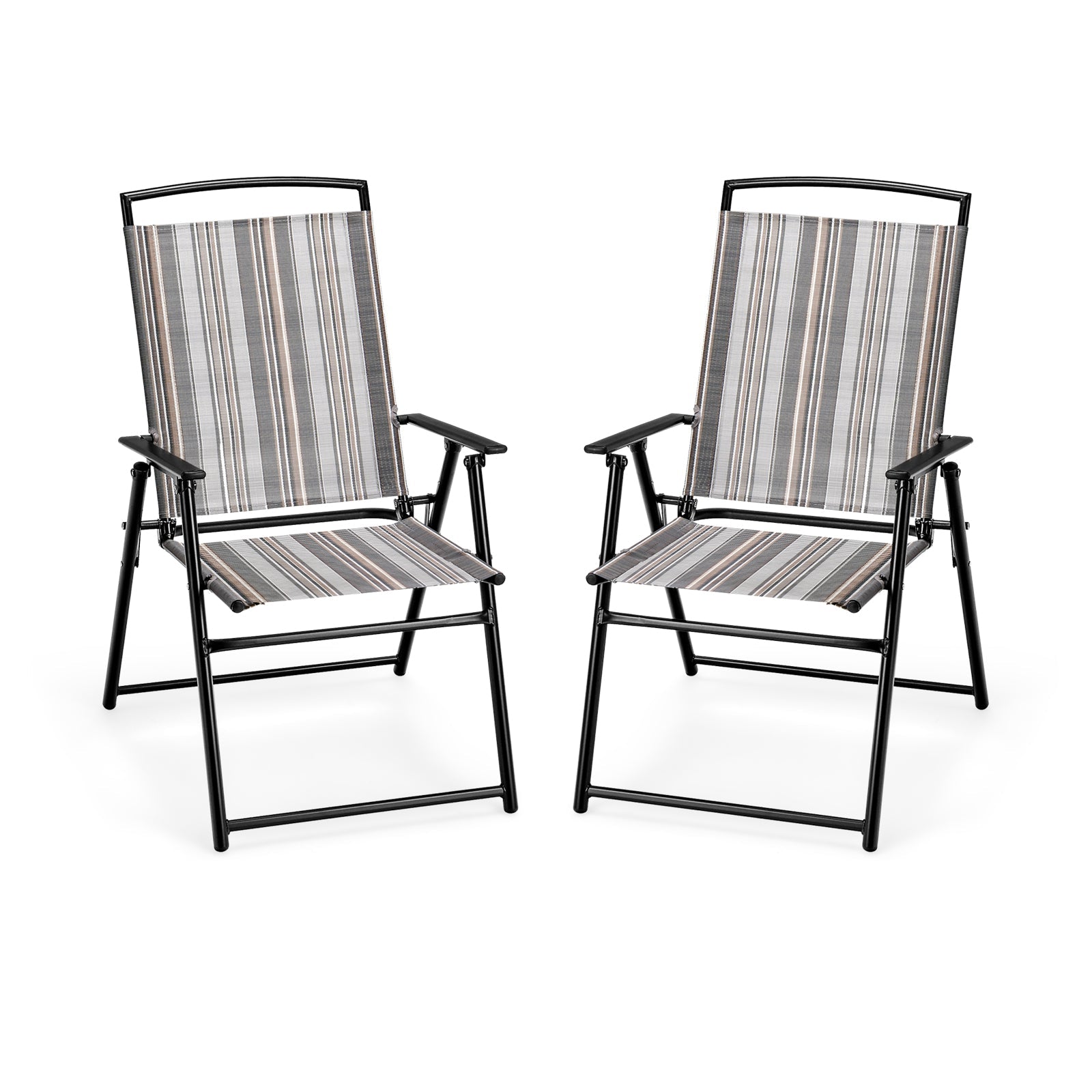 Set of 2 Patio Folding Sling Chairs Space-saving Dining Chair-Gray