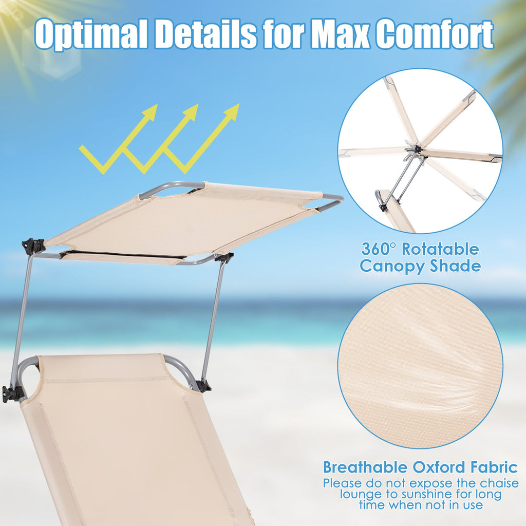 Set of 2 Portable Reclining Chair with 5 Adjustable Positions-Beige