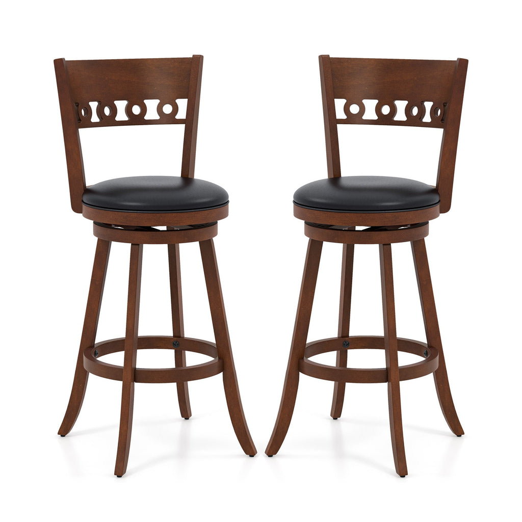 Set of 2 Swivel Bar Stools with Rubber Wood Frame-30.5 inches