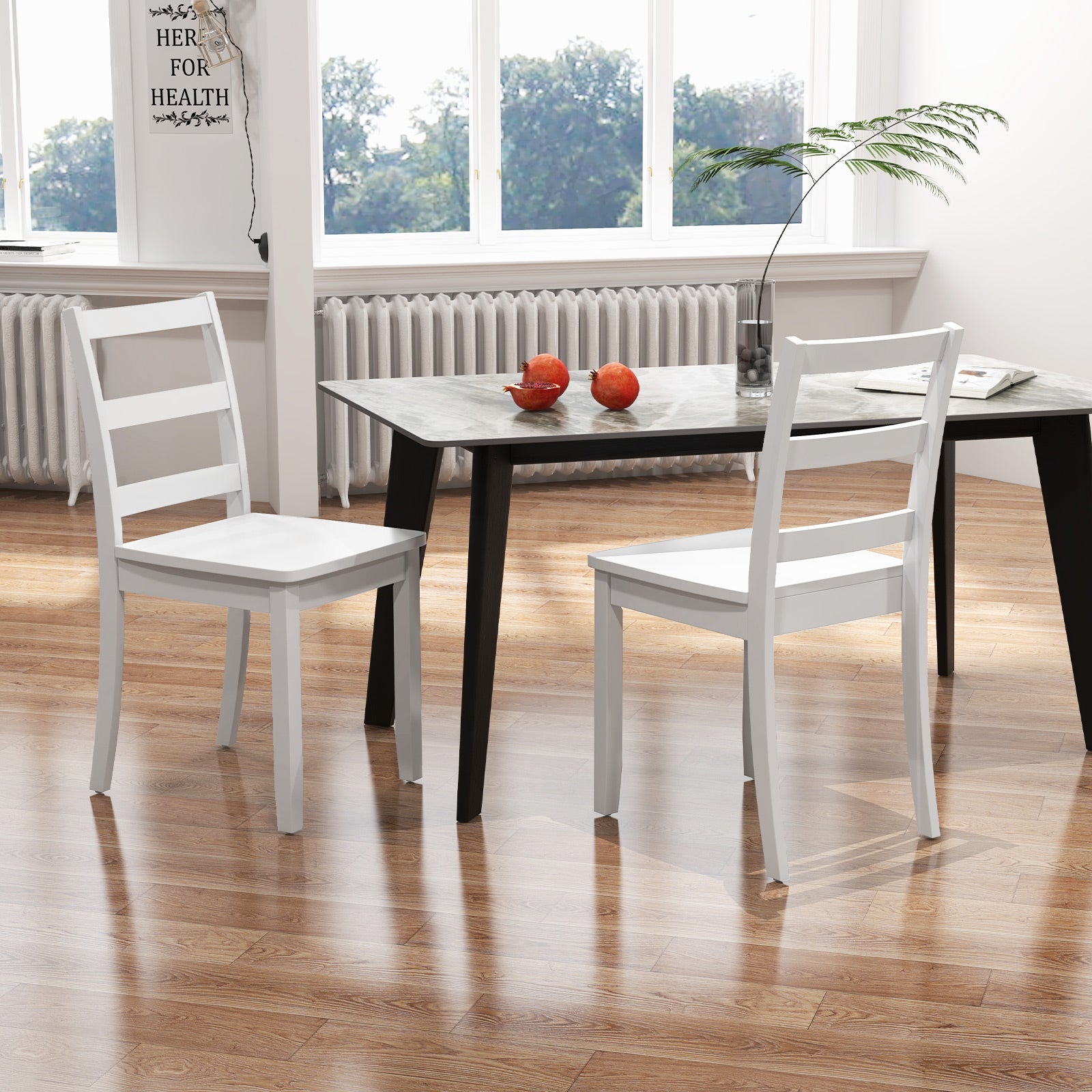 Set of 2 Wood Dining Chairs with Solid Rubber Wood Legs-White