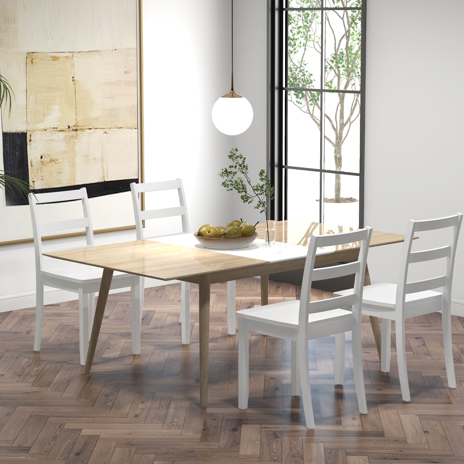 Set of 2 Wood Dining Chairs with Solid Rubber Wood Legs-White