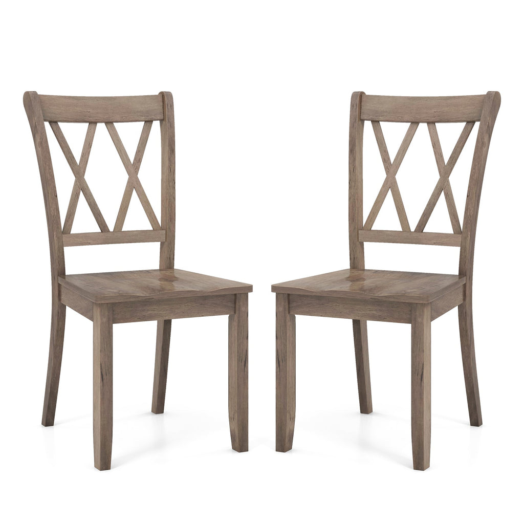 Set of 2 Wooden Dining Chairs Mid Century Farmhouse Retro Kitchen Chairs-Brown