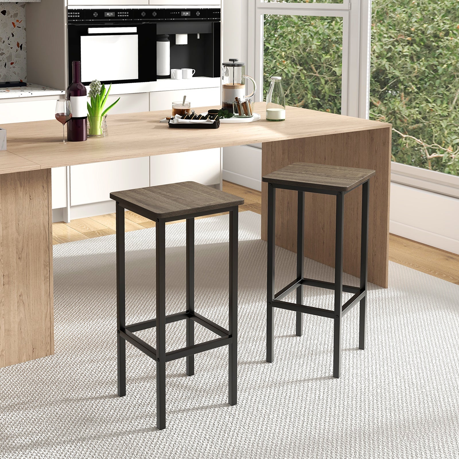 Set of 4 Bar Stool Set 26 Inch Bar Chair with Metal Legs and Footrest-Gray