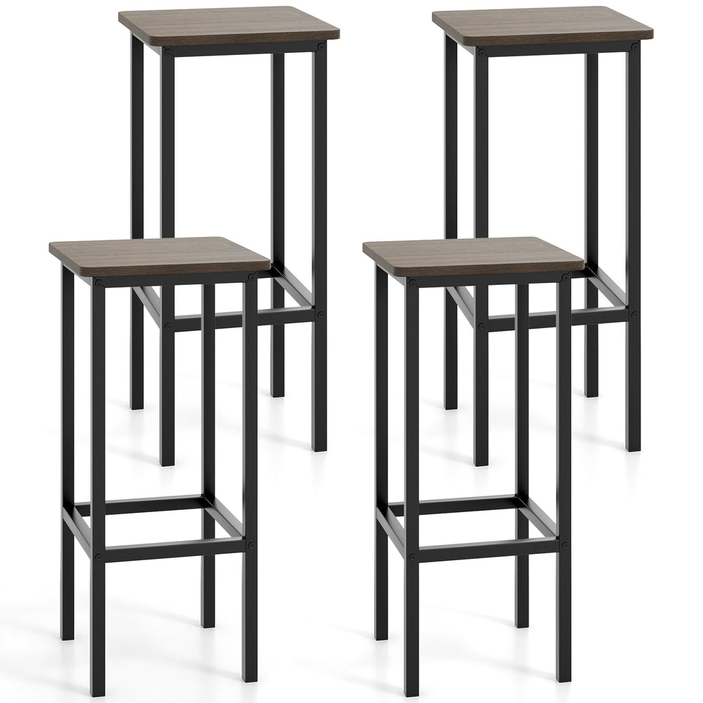 Set of 4 Bar Stool Set 26 Inch Bar Chair with Metal Legs and Footrest-Gray