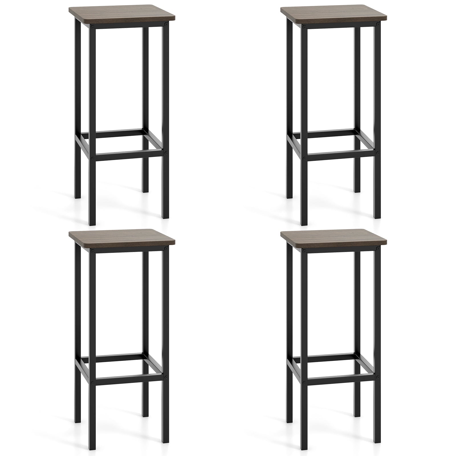 Set of 4 Bar Stool Set 26 Inch Bar Chair with Metal Legs and Footrest-Gray