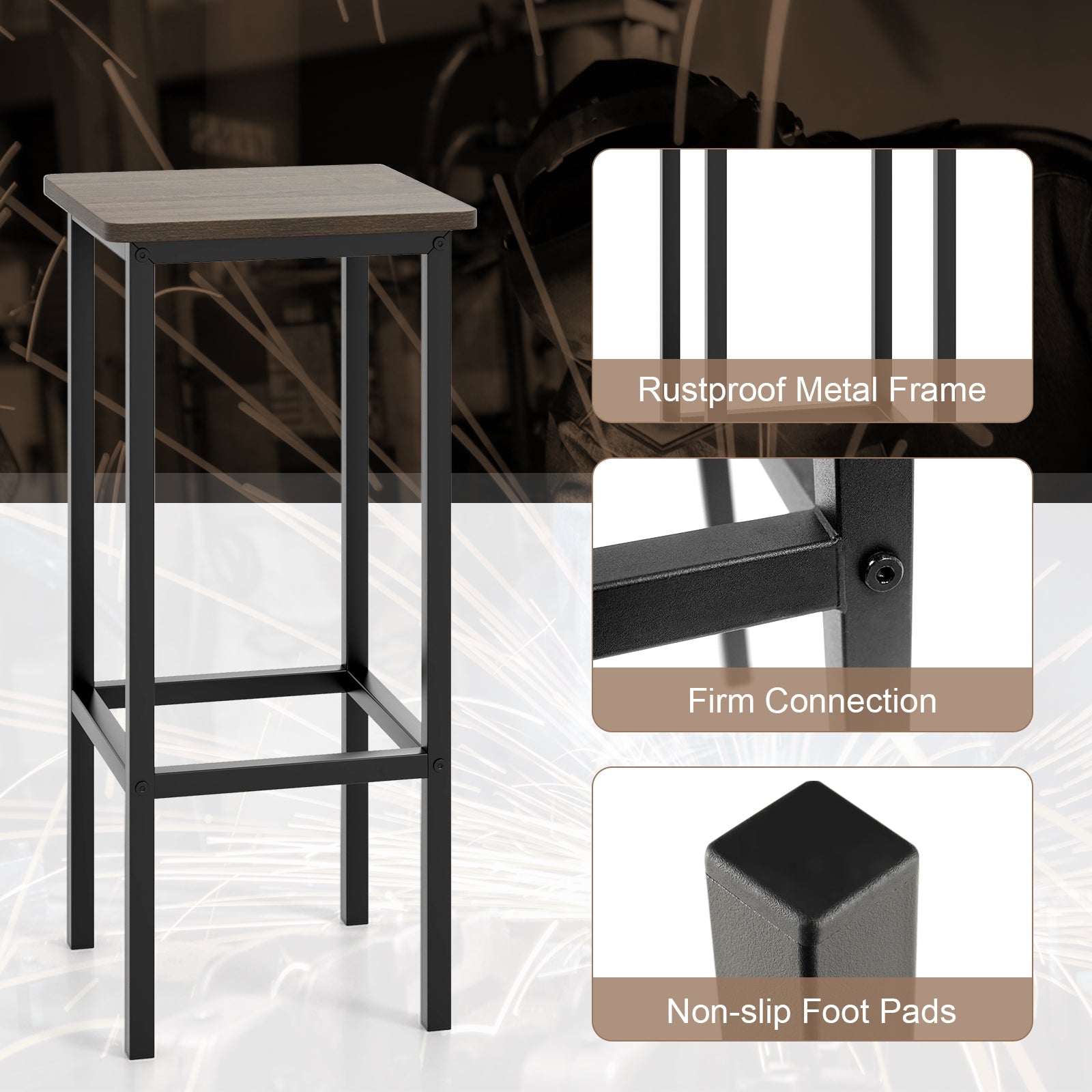 Set of 4 Bar Stool Set 26 Inch Bar Chair with Metal Legs and Footrest-Gray