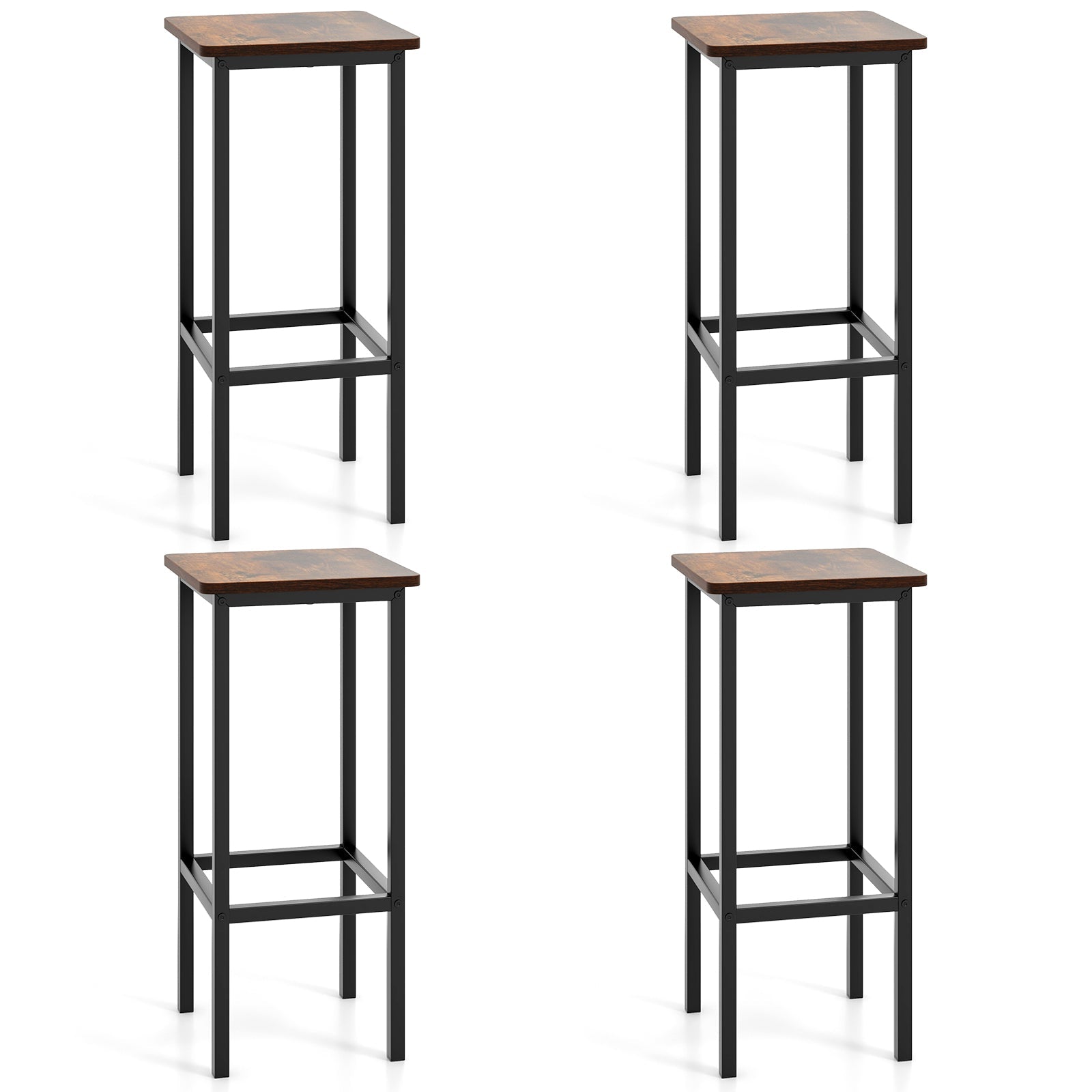 Set of 4 Bar Stool Set 26 Inch Bar Chair with Metal Legs and Footrest-Rustic Brown