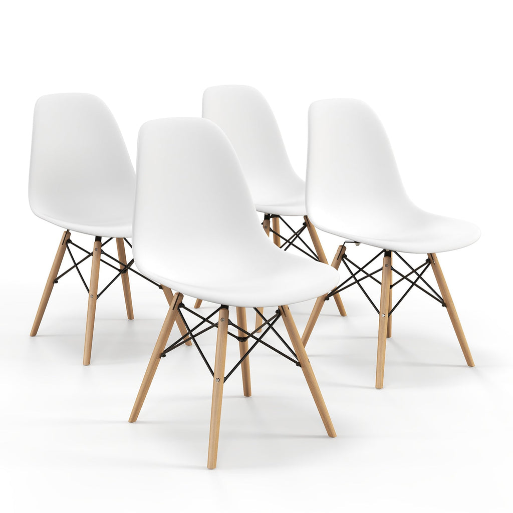 Set of 4 Modern Armless Dining Chairs Plastic Chairs with Wood Legs-White