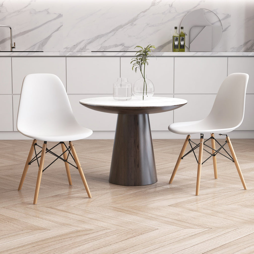 Set of 4 Modern Armless Dining Chairs Plastic Chairs with Wood Legs-White