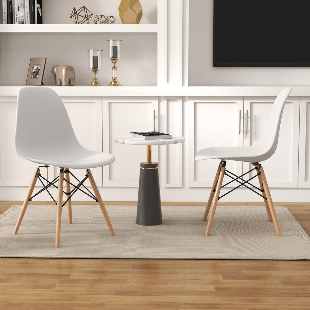 Set of 4 Modern Armless Dining Chairs Plastic Chairs with Wood Legs-White