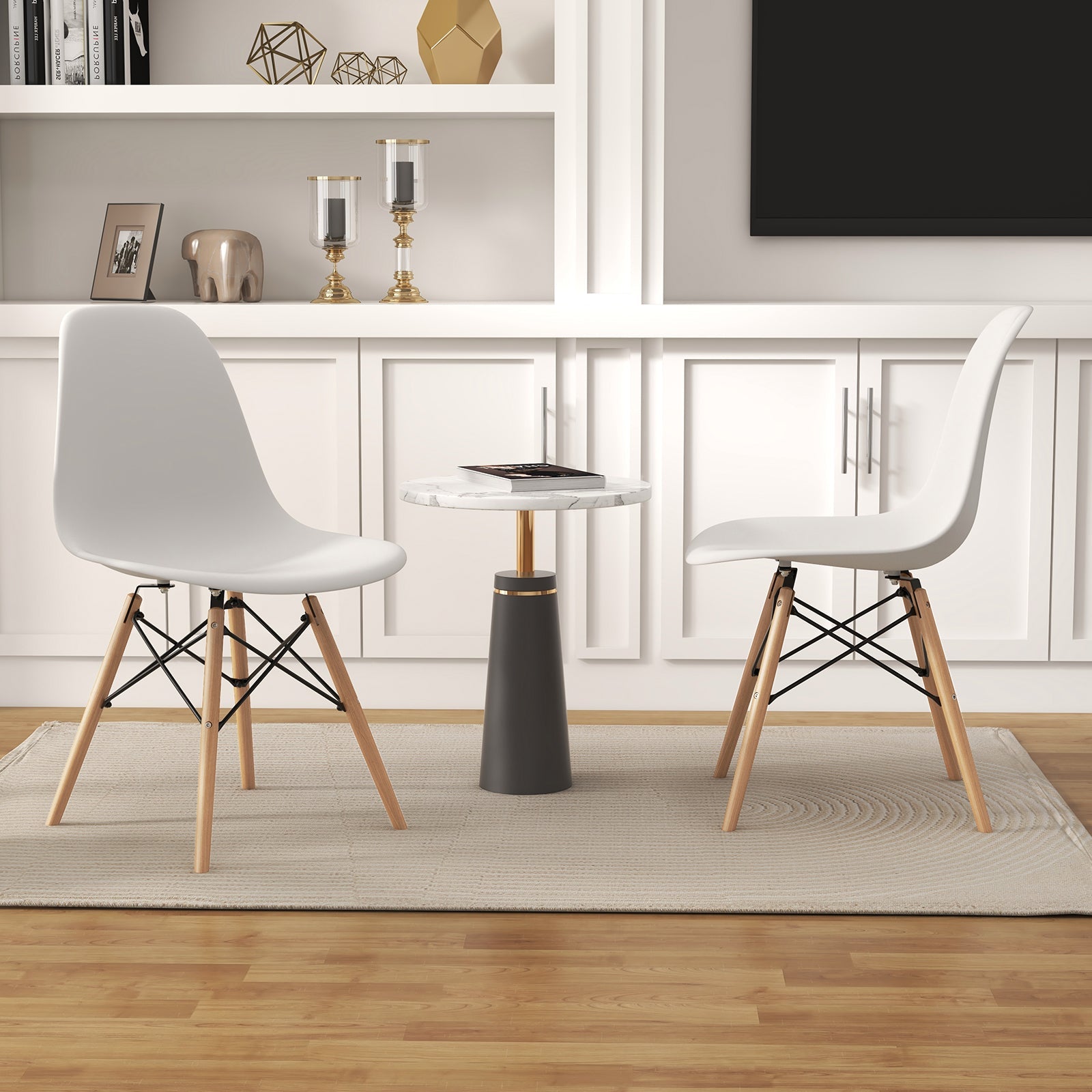 Set of 4 Modern Armless Dining Chairs Plastic Chairs with Wood Legs-White