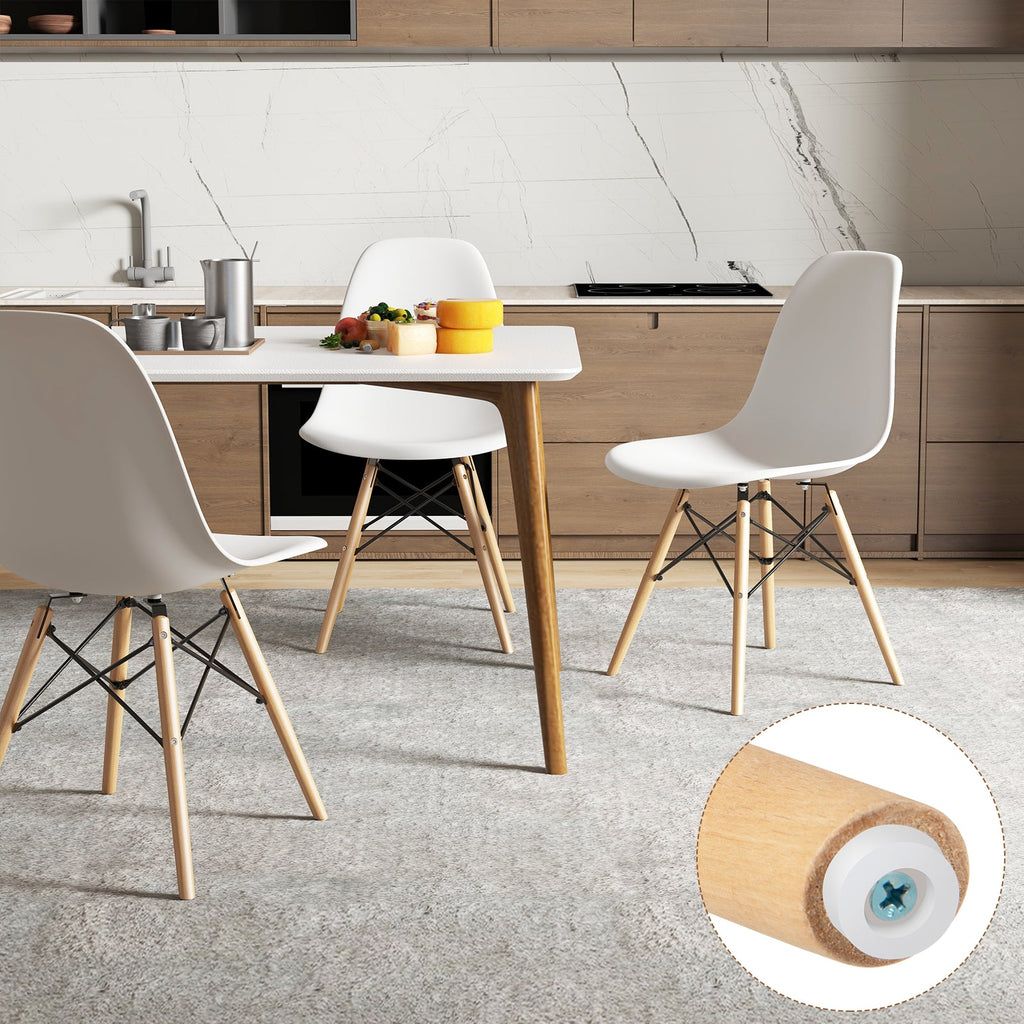 Set of 4 Modern Armless Dining Chairs Plastic Chairs with Wood Legs-White