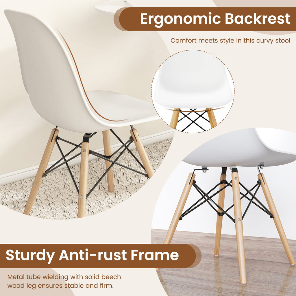 Set of 4 Modern Armless Dining Chairs Plastic Chairs with Wood Legs-White