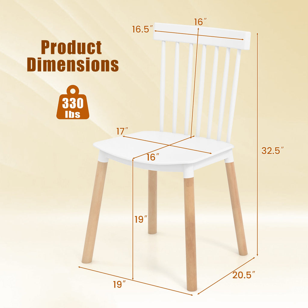 Set of 4 Windsor Dining Chairs with Spindle Backs and Curved Seats-White