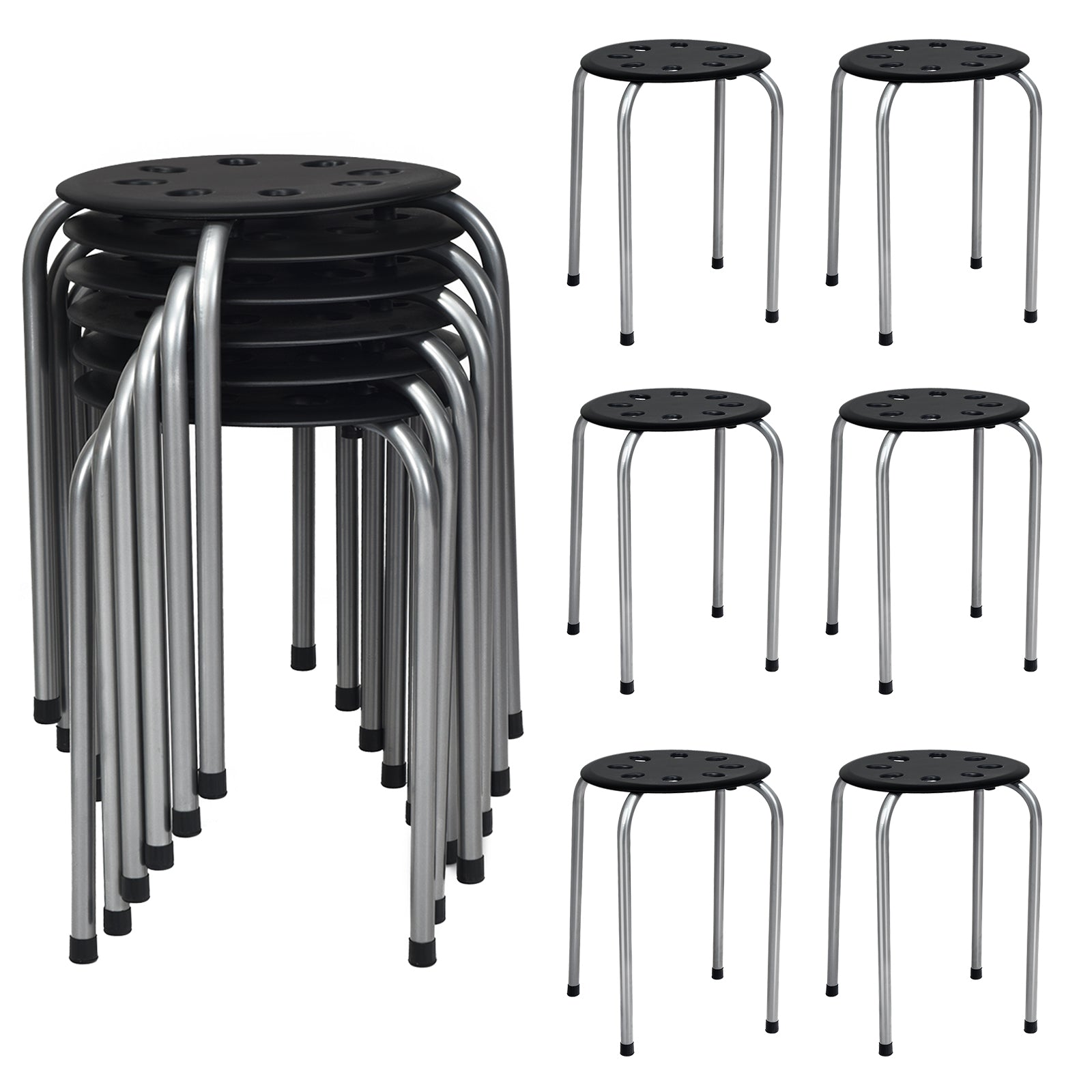 Set of 6 Portable Plastic Stack Stools -Gray