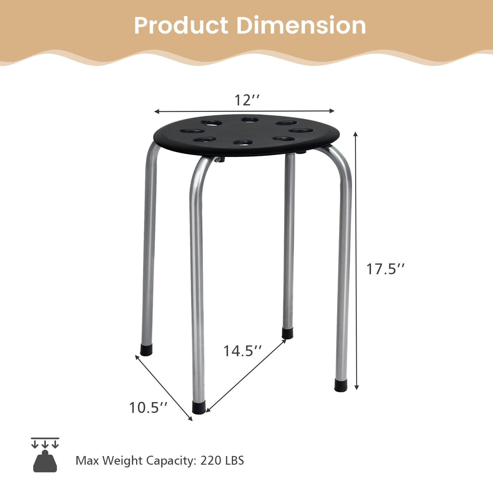Set of 6 Portable Plastic Stack Stools -Gray