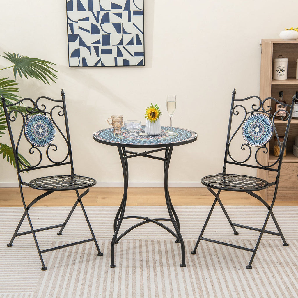 Set of 2 Mosaic Chairs for Patio Metal Folding Chairs-Multicolor