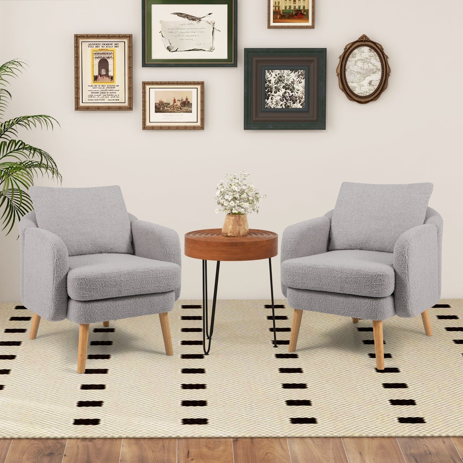 Sherpa Accent Chair Modern Living Room Chair with Seat Cushion-Grey