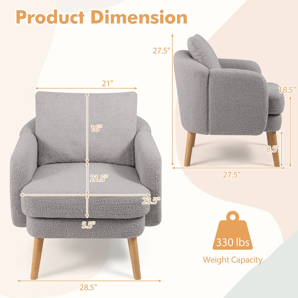 Sherpa Accent Chair Modern Living Room Chair with Seat Cushion-Grey