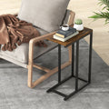 C-shaped Side Table with Heavy-duty Metal Frame-Rustic Brown
