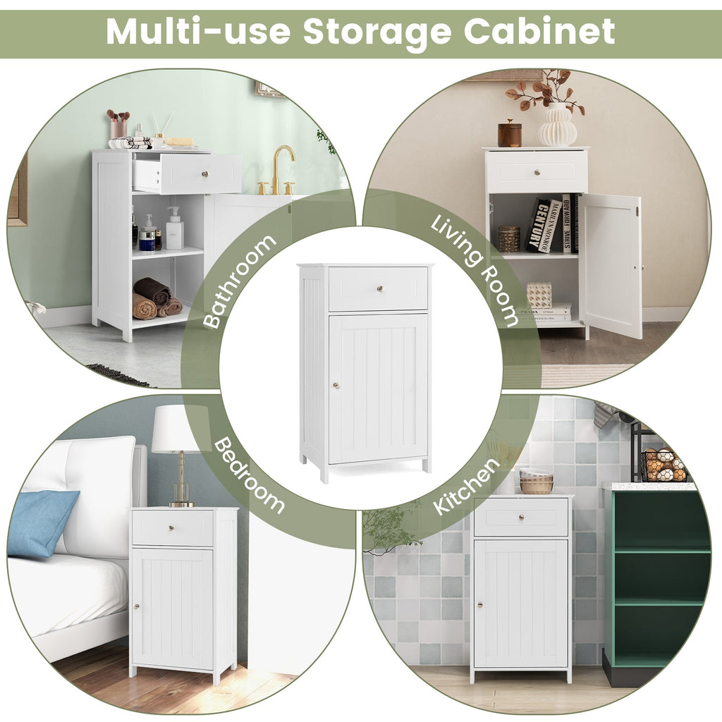 Single Door Bathroom Cabinet with Adjustable Shelf and Drawer-White