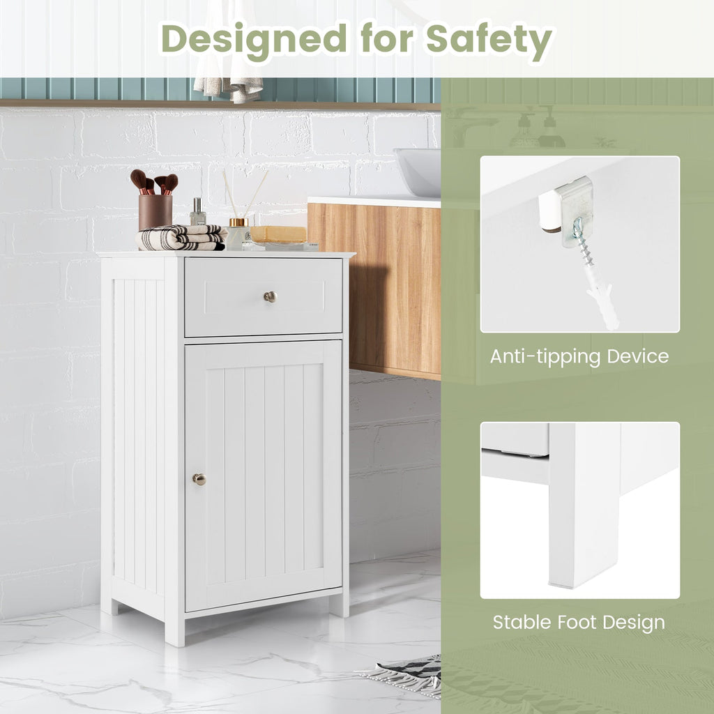Single Door Bathroom Cabinet with Adjustable Shelf and Drawer-White