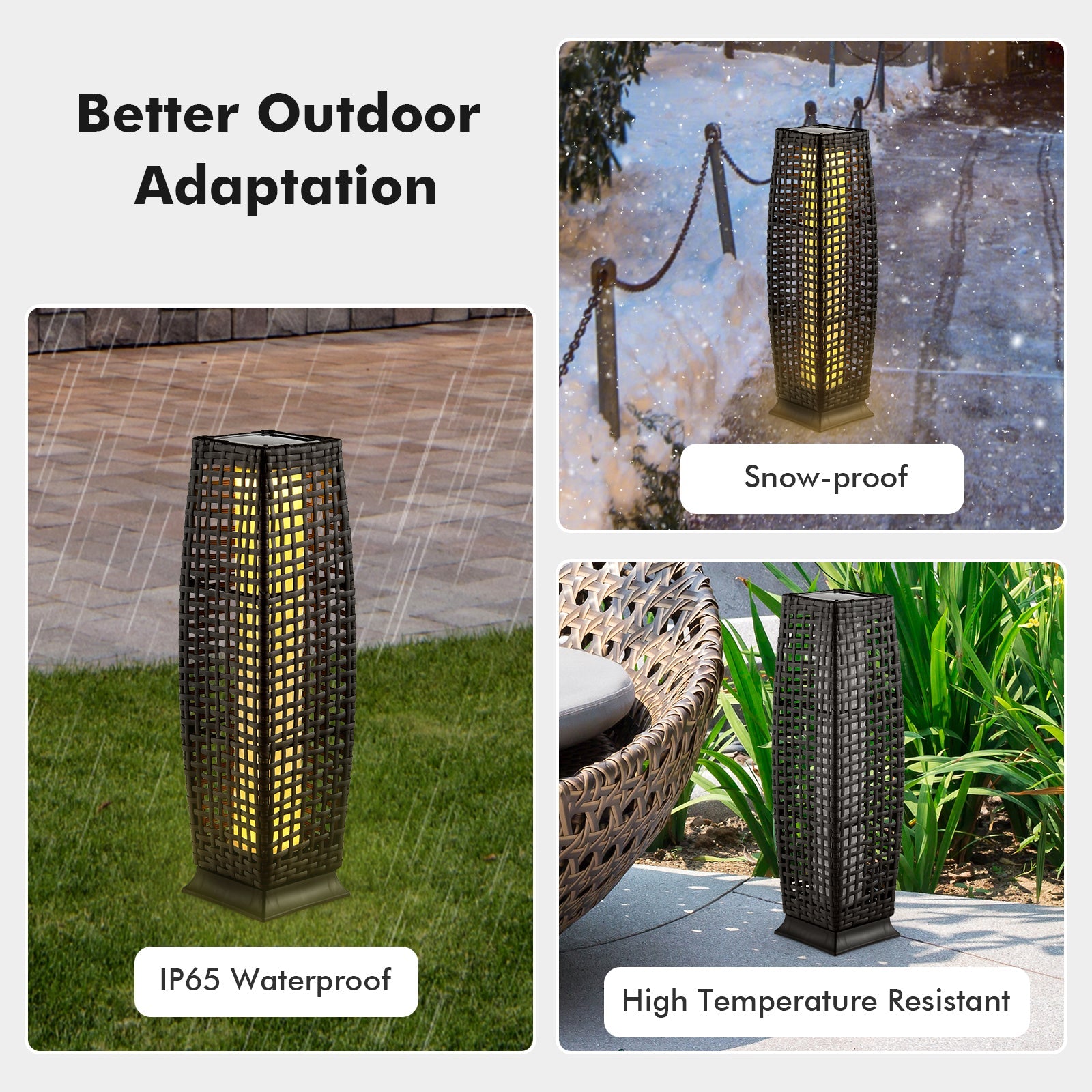 2 Pieces Solar-Powered Square Wicker Floor Lamps with Auto LED Light-Black