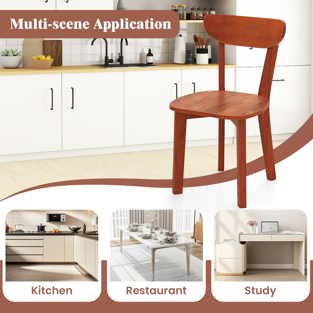 Solid Wood Dining Chair Set of 2 with Curved Backrest and Rubber Wood Frame-Espresso