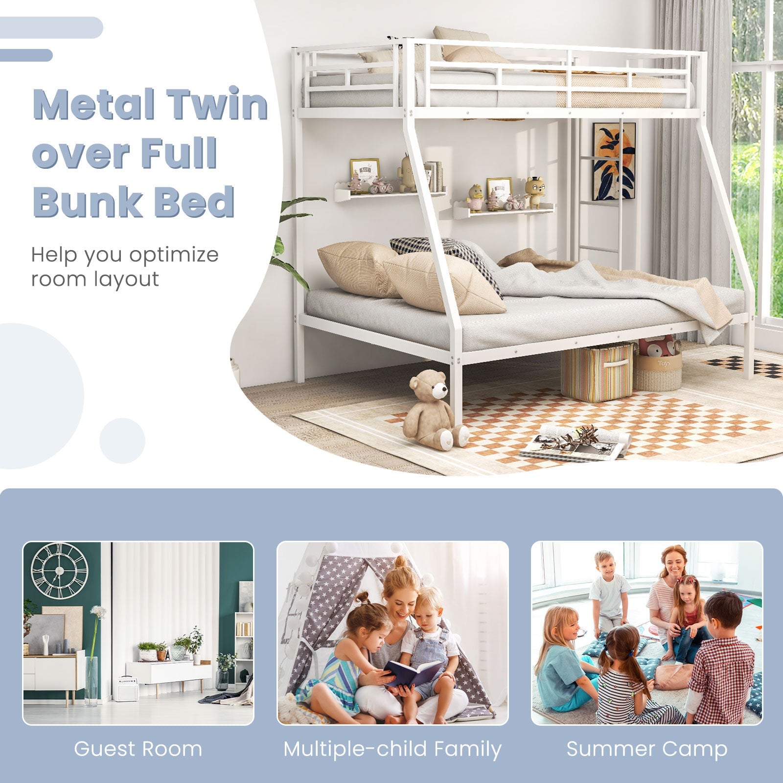 Space-saving Metal Slatted Bed Frame for Teens and Adults Noise-free No Box Spring Needed-White
