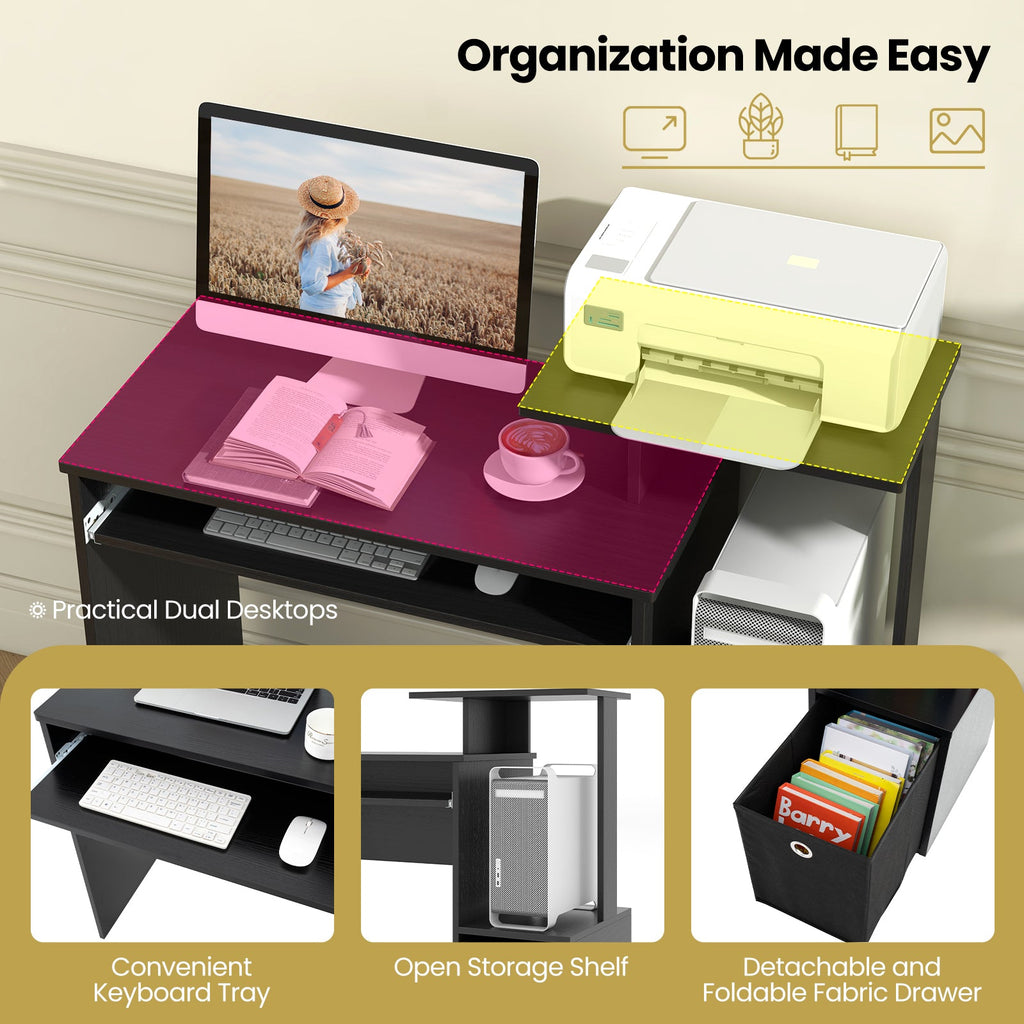 Space-saving Computer Desk with Pull-out Keyboard Tray-Black