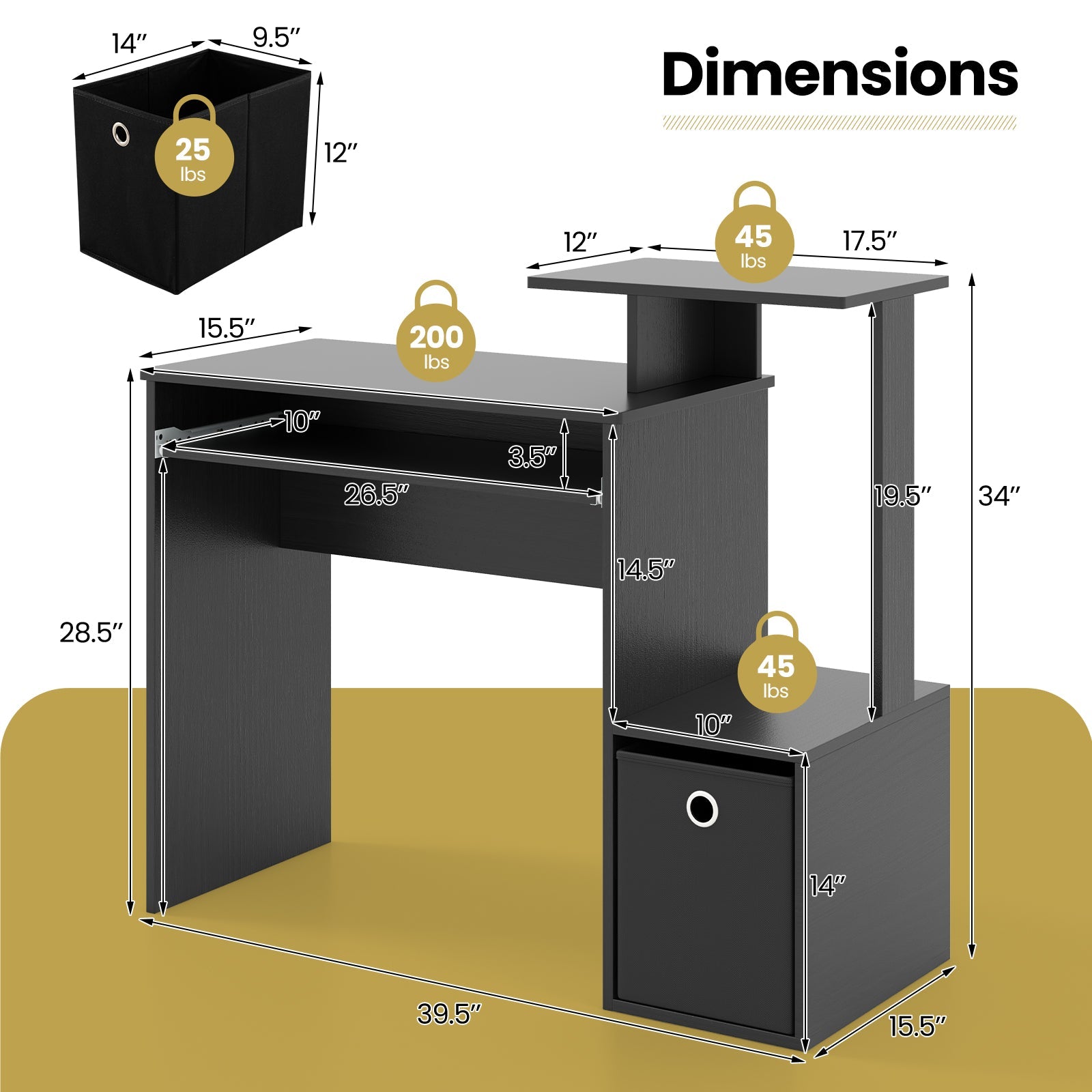 Space-saving Computer Desk with Pull-out Keyboard Tray-Black